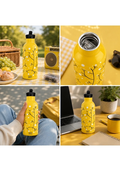 Mamawata Daylight Pipetli Çocuk Termos Matara 470 Ml Paslanmaz Çelik Sızdırmaz Yalıtımlı Suluk Sarı