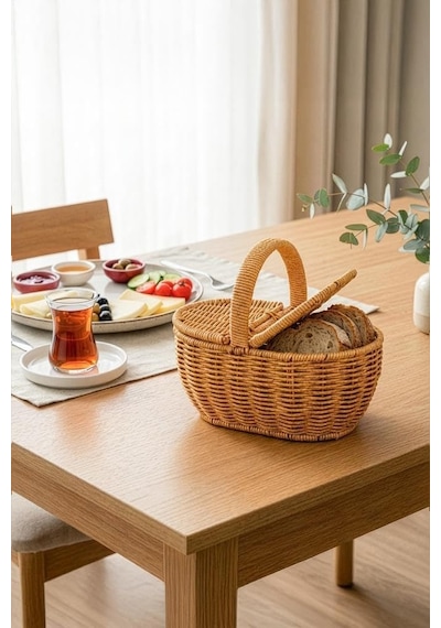 Digithome Oval Hasır Rattan Mini Kulplu Sepet - Bb6069 Diğer