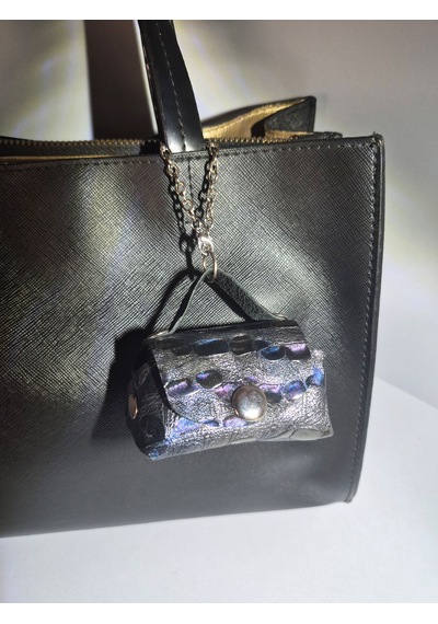 Gogo Charm Çanta Aksesuarı Mini Çanta Hakiki Deri Mor - Siyah