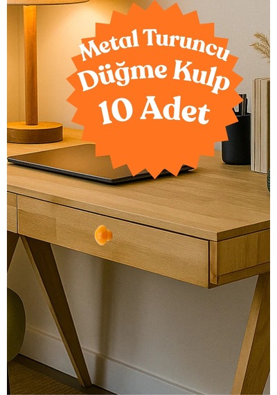 10 Adet Metal Yuvarlak Düğme Kulp - Çocuk Odası, Mutfak Ve Dolap İçin Modern Çekmece Kulbu Turuncu Turuncu