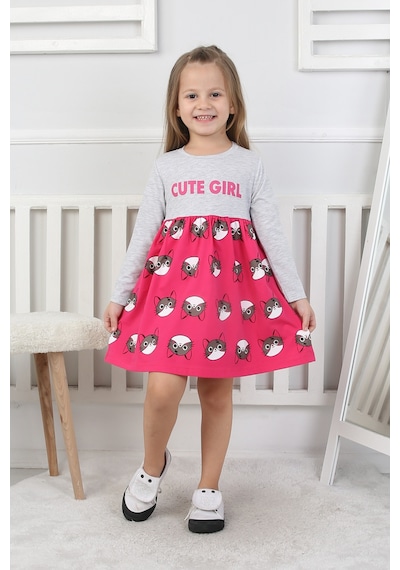 Kız Çocuk Elbise Cute Girl Fuşya
