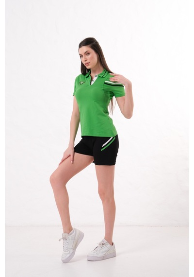 Kadın Polo Yaka T-shirt Takımı Rahat Kesim Yazlık Günlük Kombin Fıstık Yeşili