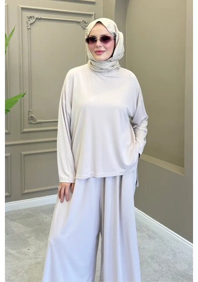 Balenbi Kadın Modal Kumaş Oversize Bol Paça Pantolon Rahat Kalıp İkili Tesettür Takım 1222 - Premium Seri Taş Balenbi Kadın Modal Kumaş Oversize Bol Paça Pantolon Rahat Kalıp İkili Tesettür Takım 1222 - Premium Seri Taş