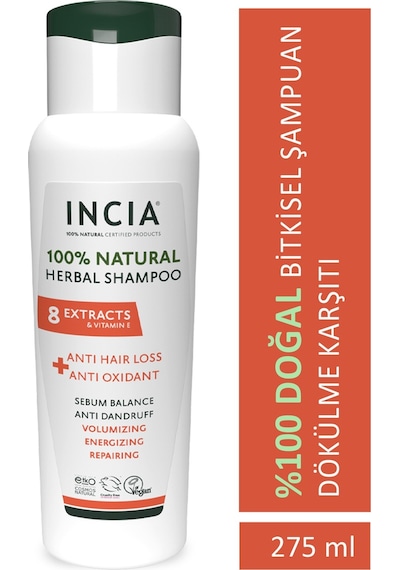 INCIA %100 Doğal Saç Dökülmesine Karşı Etkili Şampuan 8 Değerli Bitki Eki Vegan  275 ML