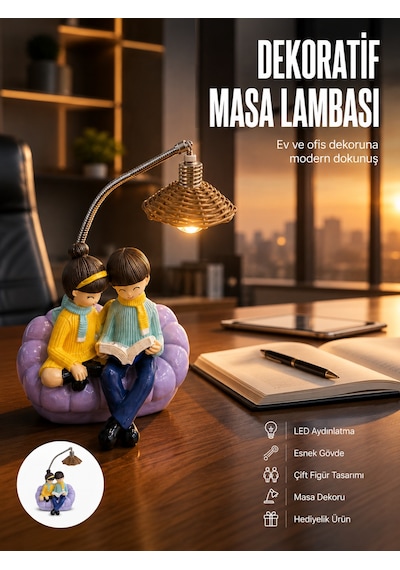 Romantik Çift Temalı Dekoratif Masa Lambası Yumuşak Led Işık Çok  Renkli