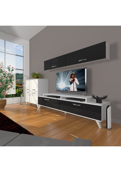 Decoraktiv Ekoflex 6y Slm Retro Tv Ünitesi Tv Sehpası Beyaz - Siyah