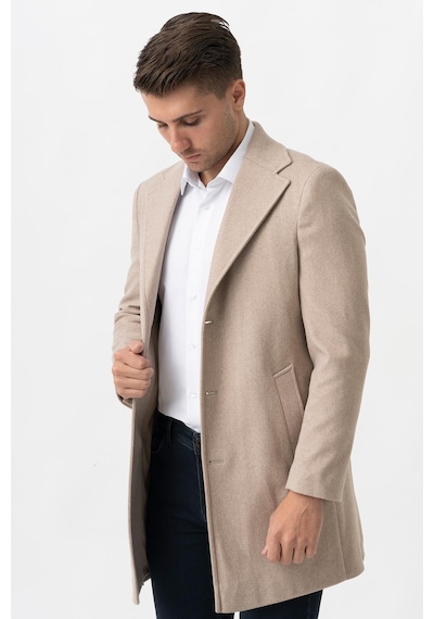 White Stone Ancona 4025-2 Düz Ceket Yaka Slim Fit Pamuklu Kaban K.Bej-K.Bej