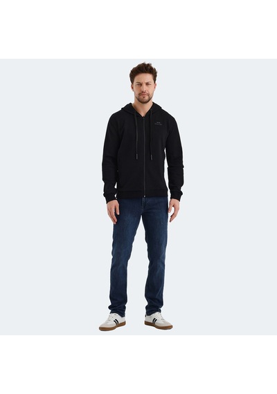 Slazenger VENDA Erkek Fermuarlı Kapüşonlu Cepli Siyah Sweatshirt
