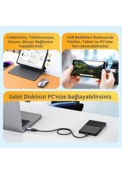Polham Jazos Type-c To Usb 3.1 Otg Dönüştürücü Adaptör, 10 Gbps Veri Aktarım, Mini Usb Çevirici