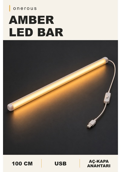 Onerous 100 Cm Amber Led Bar, Anahtarlı, Usb, Yapışkanlı Turuncu