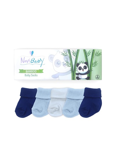 Novibaby 5'li Bambu Yenidoğan Bebek Çorabı I Mix Blue I 0-6 ay Lacivert - Mavi