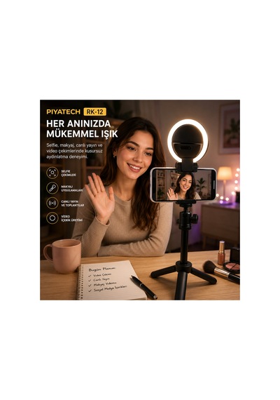 Rk-12 Telefon Uyumlu Taşınabilir Şarj Edilebilir Selfie Ring Light Mandal Tipi Yuvarlak Fotoğraf Ve Video Işığı