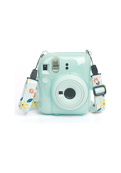 Fujifilm Instax Mini 12 Fotoğraf Makinesi + 20'li Film + Kıskaçlı Resim Standı + Simli Pleksi Kılıf Seti Yeşil