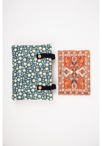 Kitap Ve Defter Kılıfı Papatya Desenli Çok Bölmeli Kumaş Organizer 19x26 Cm