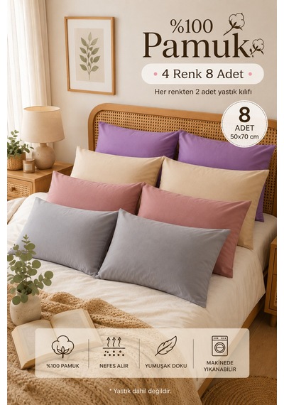Formeya Ranforce %100 Pamuk Yastık Kılıfı 8 Adet 50 x 70 Kapaklı