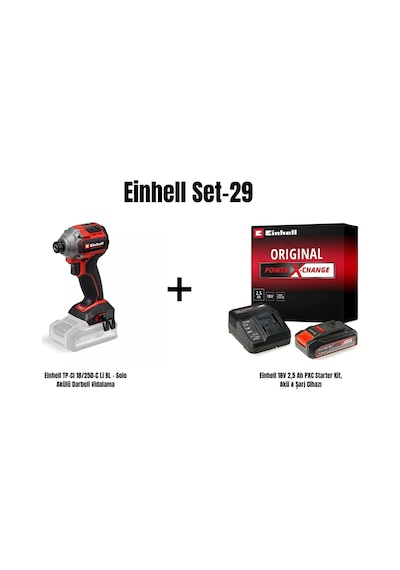 Einhell Set-29 TP-CI 18/250-c Li Bl - Solo Akülü Darbeli Vidalama + Einhell 18v 2.5AH Pxc Starter Kit Akü & Şarj Cihazı