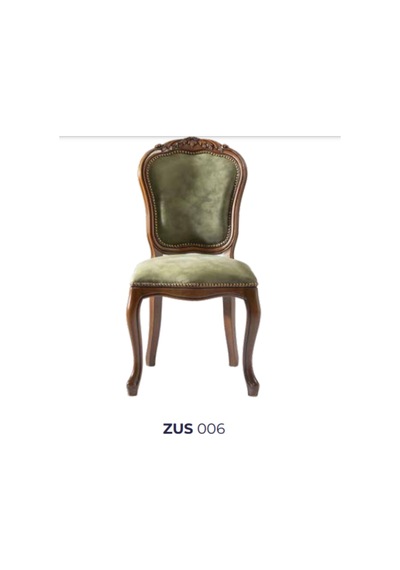 Bengimobilya Sandalye Zus006 Klasik Model Yeşil Baby Face Kumaş Parlak Ceviz O