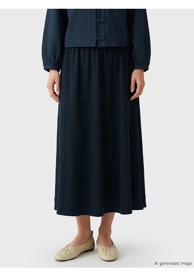 Lcw Modest Lacivert Beli Lastikli Keten Karışımlı Kloş Etek