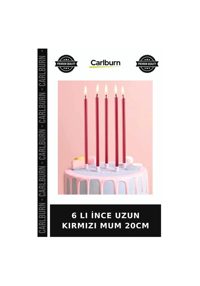 Delux Serisi 6 Lı İnce Uzun Kırmızı Mum 20cm Akşam Davet Kutlama Çok Renkli