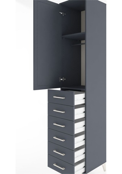Hyperion Dolap 2 Raflı 6 Çekmeceli Tek Askılı 44x44x221 Antra... Antrasit