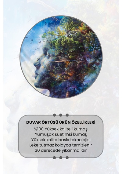 Doğanın Yüzü Desenli Duvar Halısı Duvar Örtüsü Tapestry Süet Dokulu Kumaş