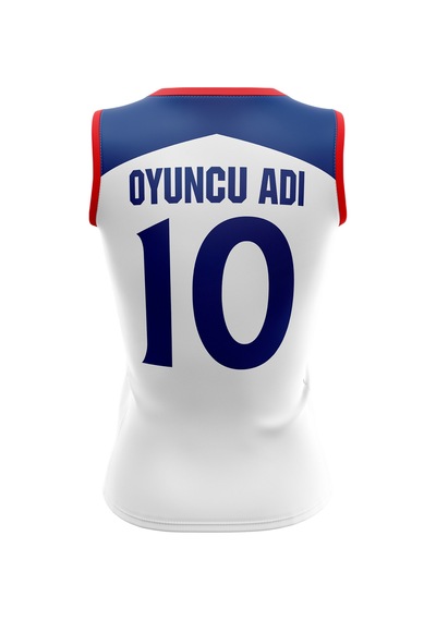 Acr Giyim Voleybol Forması Dijital Baskı Kişiye Özel Tasarım Tek Üst M716 Beyaz - Kırmızı - Mavi