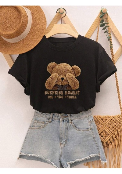 Uyguntarz Unisex Surprıse Moment Baskılı Tasarım Tshirt Siyah