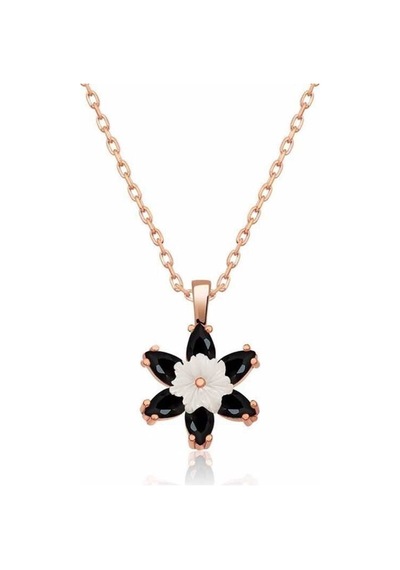 Gümüş Rose Siyah Lotus Çiçeği Kolye