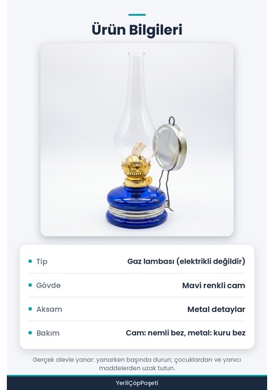 Cam Gaz Lambası - Mavi - Nostaljik Tasarım