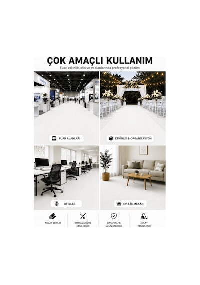 Beylini Beyaz Halıfleks Zemin Yer Kaplama 3 Mm Kalınlığında Rip Halı Duvardan Duvara Halıflex Organizasyon Davet