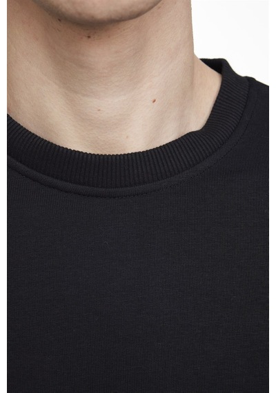 Tudors Unisex Relax Fit Rahat Kesim Pamuklu Yumuşak Dokulu İçi Polarlı Basic Siyah Bisiklet Yaka Sweatshirt-23342-siyah Siyah