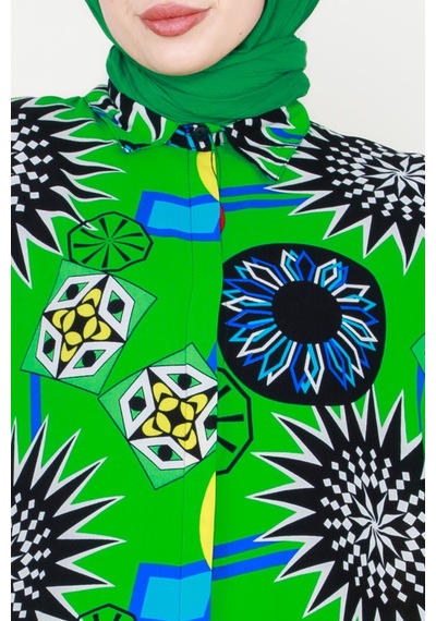Sevitli Etnik Desenli Viscon Tunik-yeşil-3126-yeşil Yeşil