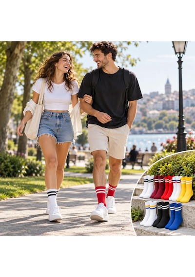 COJans Unisex Renkli Çorap Çizgili 8'li Set Uzun Soket Günlük Spor Kolej Stil Rahat Şık Kadın Erkek Çorabı Çok Renkli