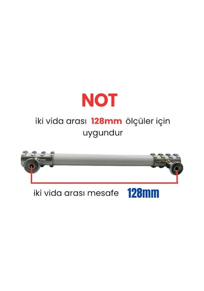 50 Adet Halka Boru Kroma Beyaz Metal Mobilya Kulpu 128mm Beyaz - Krom