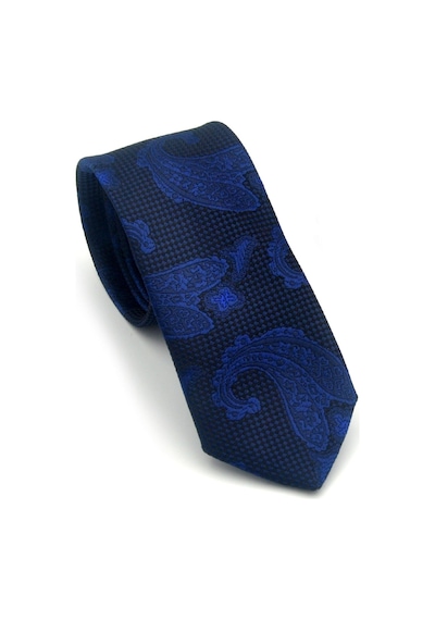 Gaffy Lacivert Şal Desenli Dokuma Kumaş Mendilli Slim Fit Kravat // Sdk-2603-2 Lacivert