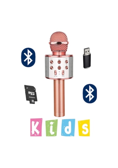 Karaoke Mikrofon Dahili Hoparlörlü Usb Flash Tf Kart Destekli Ses Değiştirme Efektli Çocuk Mikrofonu