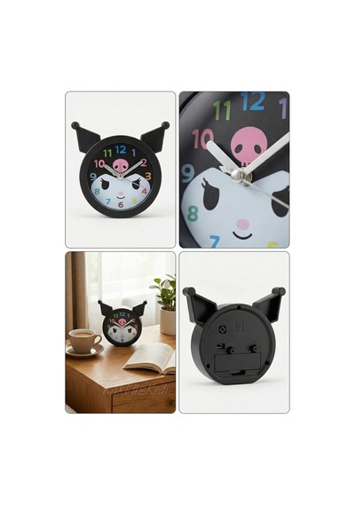 Kuromi Figürlü Dekoratif Mini Çocuk Odası Masa Saati, Sesli Alarm Fonksiyonlu, Siyah, 10x10 Cm