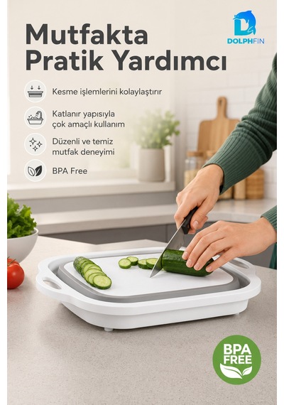Katlanır Kesim Panosu Mutfak Kesme Tahtası Doğrama Panosu Beyaz - Gri