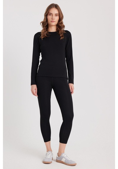 Tudors Kadın Slim Fit Dar Kesim Bisiklet Yaka Siyah Termal Alt Üst Takım-41810 Siyah