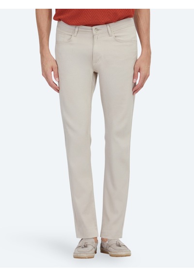 Kip Bej Dokuma Slim Fit Casual Pamuk Karışımlı Pantolon Bej -