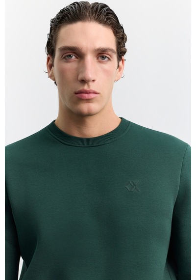 Avva Erkek Koyu Yeşil Bisiklet Yaka 3 İplik Şardonlu -5 Dereceye Dayanıklı Regular Fit Sweatshirt A62y1291