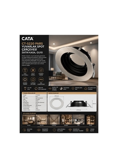 Ct-5220 Pars Yuvarlak Spot Çerçevesi Satin Kasa Gu10 Sıva Altı Dekoratif Spot Armatür Diğer