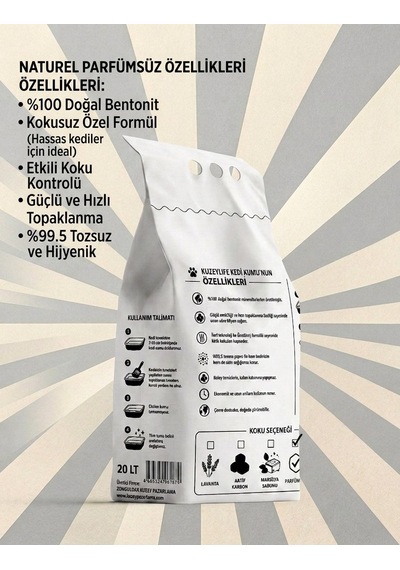 Kuzeylife Bentonit Kedi Kumu Naturel Parfümsüz 20 Lt