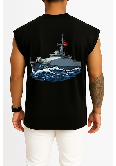 Bahriyeli Collection Oversize Tcg Kaş Cep Ve Sırt Baskılı Atlet Siyah