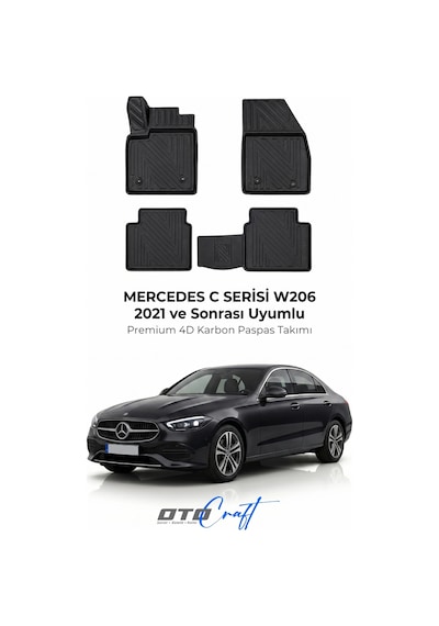 Otocraft Mercedes C Serisi W206 2021+ Araca Özel 4d Karbon Oto Paspas Havuzlu Tam Set