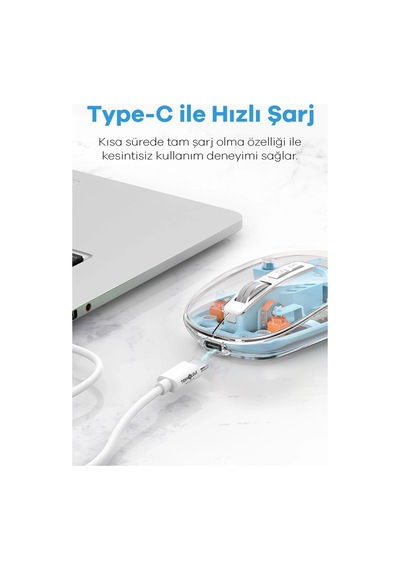 Bay Bluetooth Usb Çift Modlu Sessiz Mouse, Şeffaf Mıknatıslı Kapaklı, Type-c Şarjlı, Dpı Ayarlı, Kablosuz 10m
