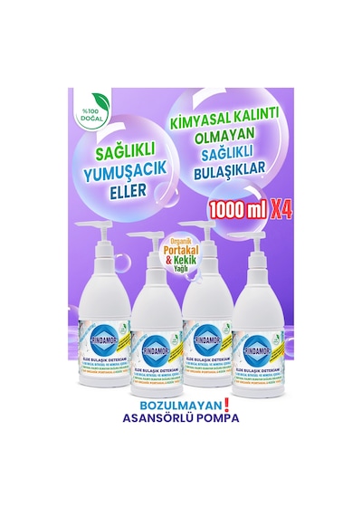 %100 Doğal Bitkisel Elde Bulaşık Deterjanı 4 X 1000 Ml
