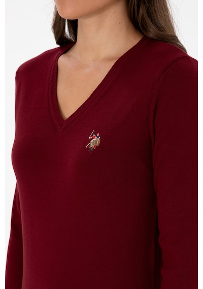 U.S. Polo Assn. Kadın Bordo V Yaka Basic Kazak 50307727-VR014