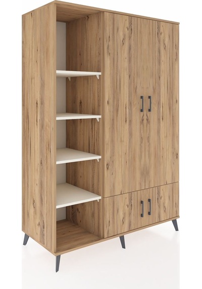Kronos Dolap 6 Raflı 4 Kapaklı Tek Askılı 132x59x195 Çam-çam/... Çam