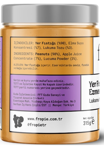 Fropie Yer Fıstığı Ezmesi - Lukuma Meyveli 315 G